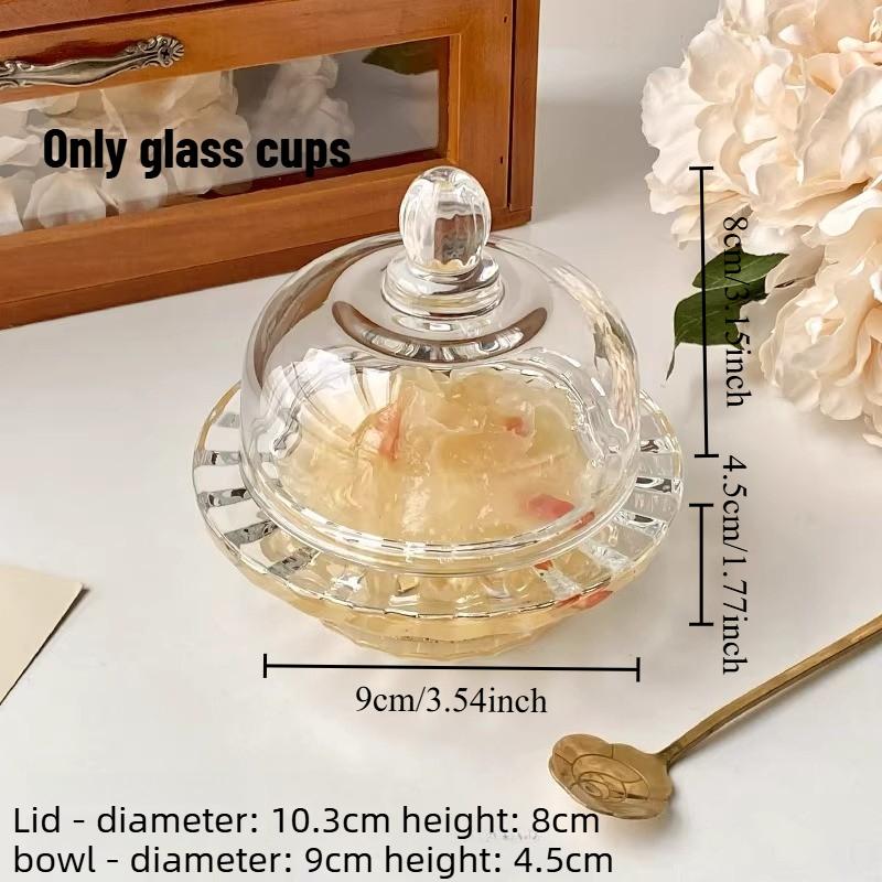 1pcs Chinese Bird s Nest Bowl White Fungus Cup Glass Belt Cover Transparent Delicate High Grade Fruit Dim Sum Dessert Soup Cup