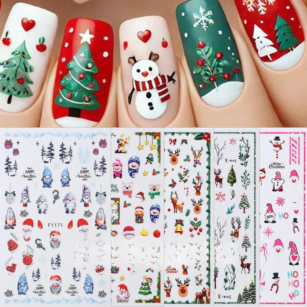 1 st 3D Julnagelkonstklistermärke Julgran Tomte Älg Klockor Snögubbe