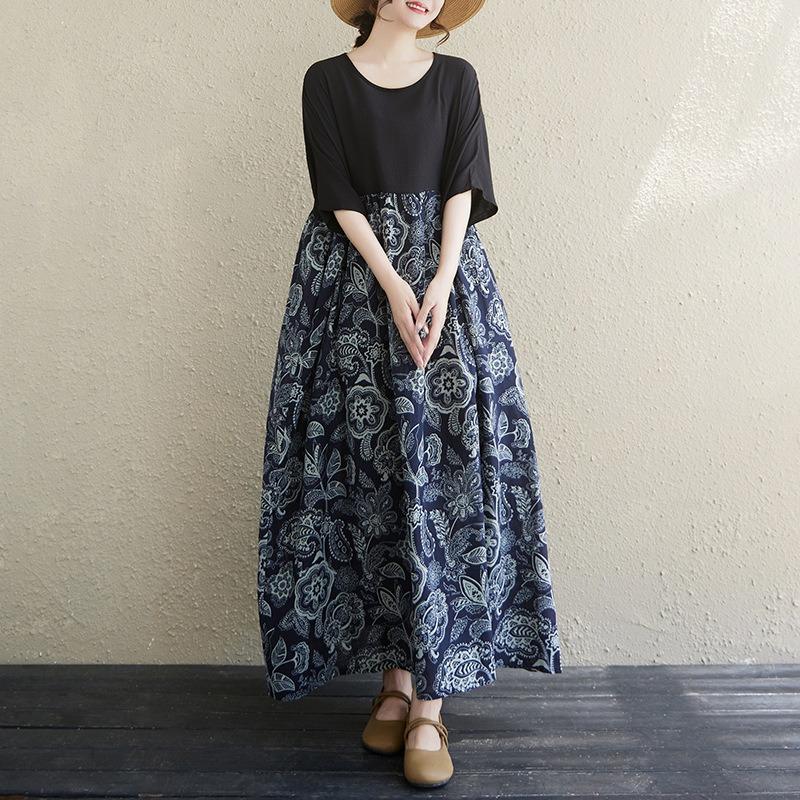 The Real Shot of The New 125kg Fat MM In Summer Covers The Meat and Looks Thin, and The Color Matching Cotton and Linen Dress Women's Clothing