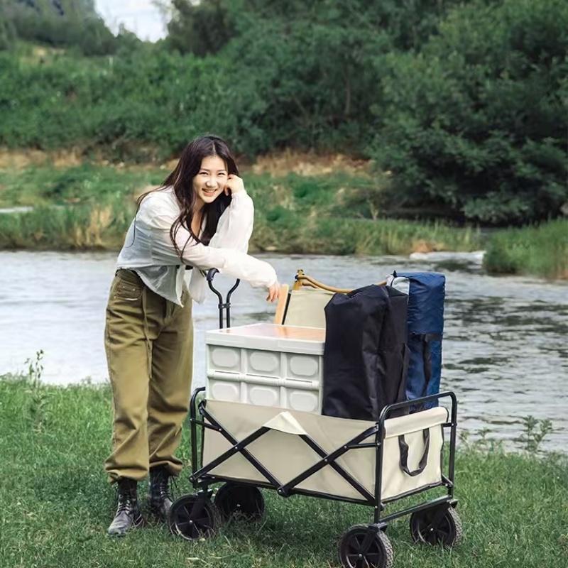 Portable Foldable Cart Outdoor Camping Equipment Trailer Sand Trolley Large Capacity Utility Cart For Picnic Fishing Shopping