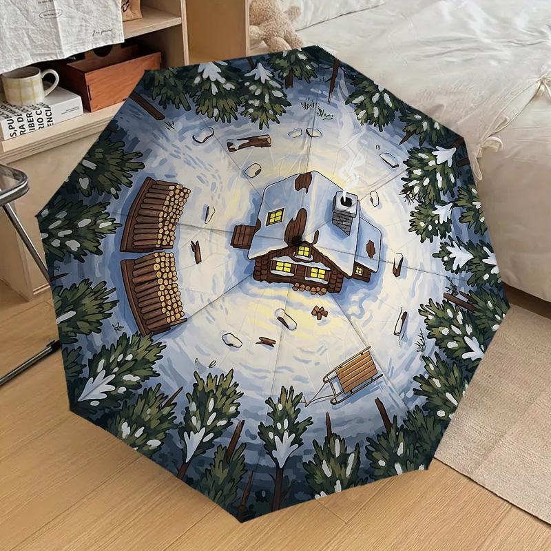 

Happy Christmas Pattern Folding Umbrella Fashion Auto-Open 8 Iron Ribs Plastic Handle Foldable Sunshade Perfect Christmas Gifts