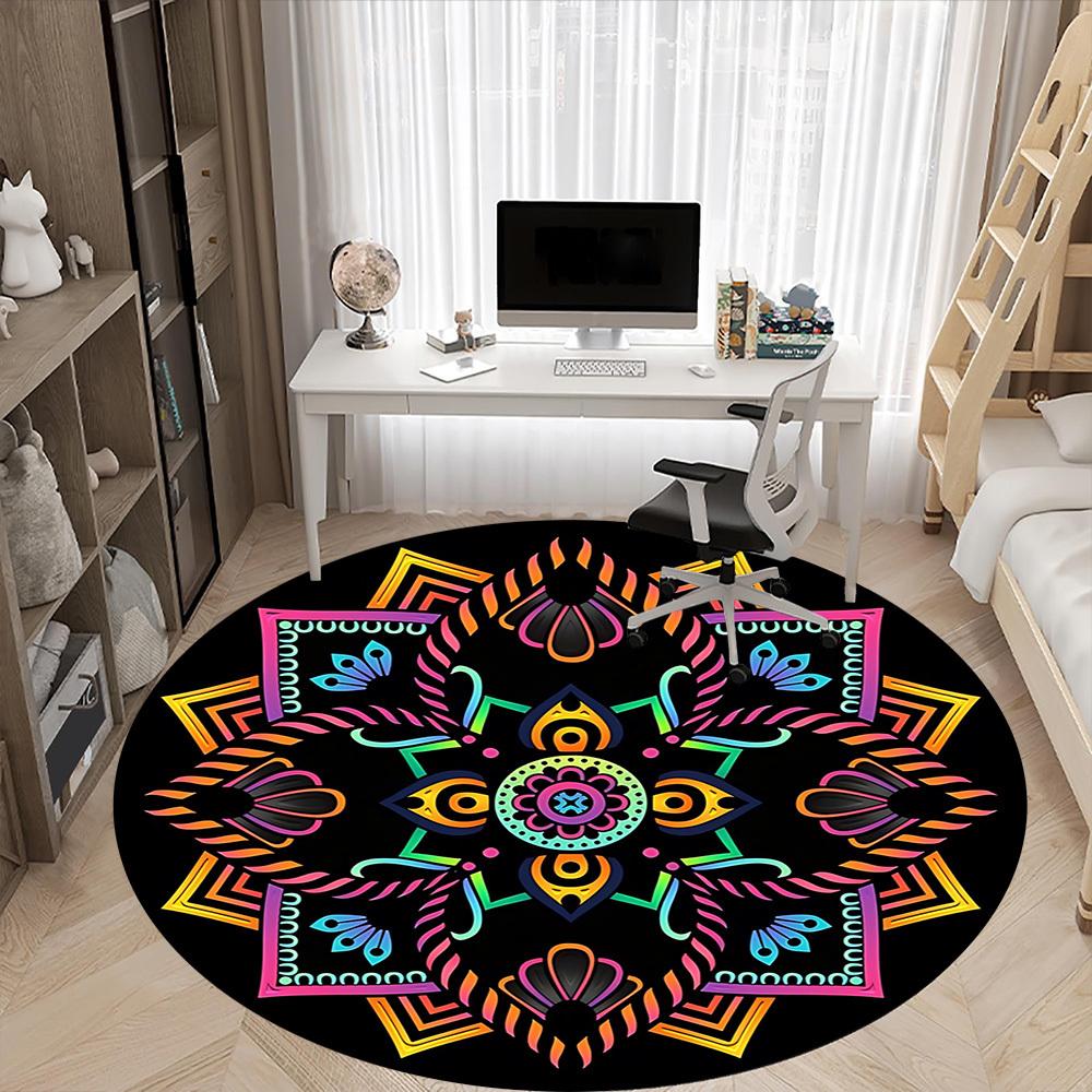 1pc Mandala Pattern Office Round Rug, Carpet for Office, Gaming, Lightweight Round Floor Mat Yy260208032