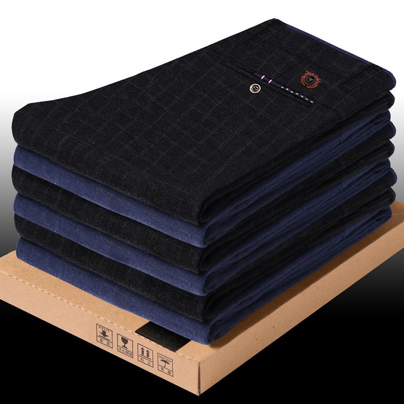 Pantaloni casual bărbați Pantaloni bărbați toamnă și iarnă noua tendință Pantaloni în carouri elastic subțiri cu picioare mici pentru afaceri tub drept