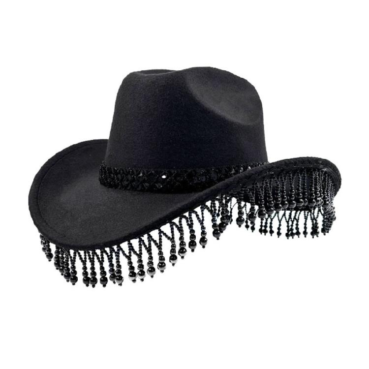 Cowgirls Hat Pearls Fringed Bandana Set for Women Classical Western Wide Brim Wesatern Hat Floral Scarf and Sunglasses