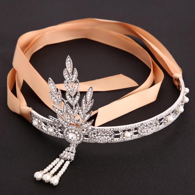 1920-talls vintage hårsmykker blad brude krystall perle hodeplagg klaff Great Gatsby tiara og krone pannebånd for kvinner bryllup