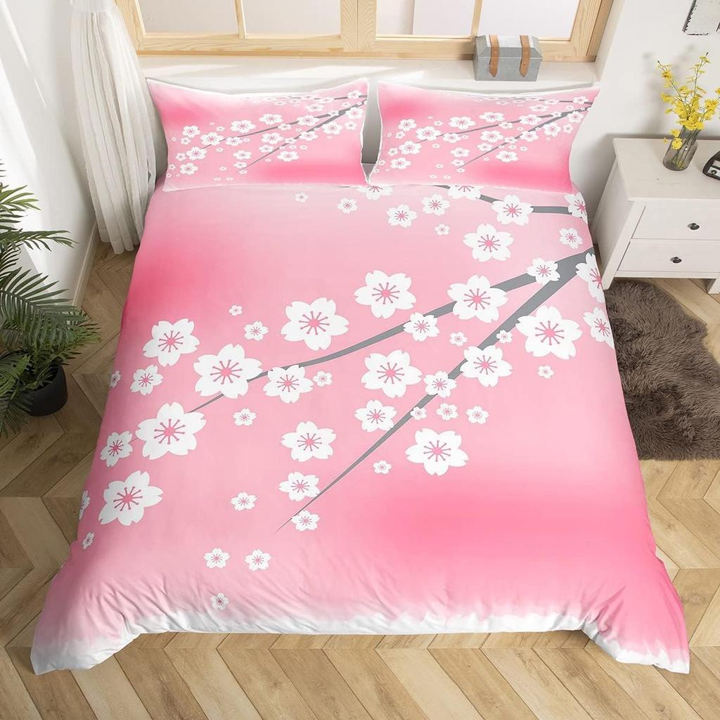Cherry Blossoms Duvet Cover King for Women Ink Painting Black White Comforter Cover Romantic Theme Bedding Set with 2 Pillowcase