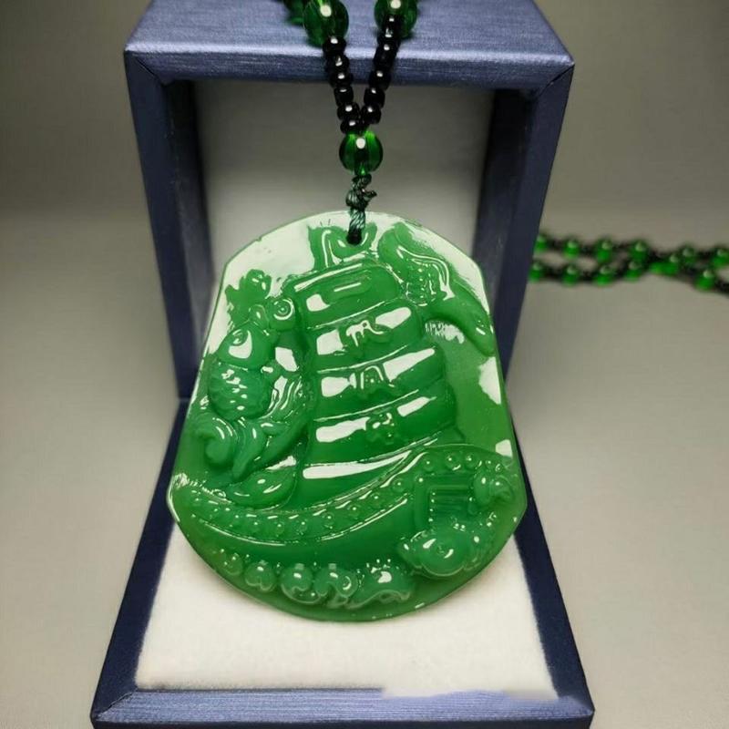 Green Jade Hand-Carved Fox Koi Hollow Jade Pendant Necklace Multicolor Chinese Amulet Women Man'S Lucky Jewelry Gift