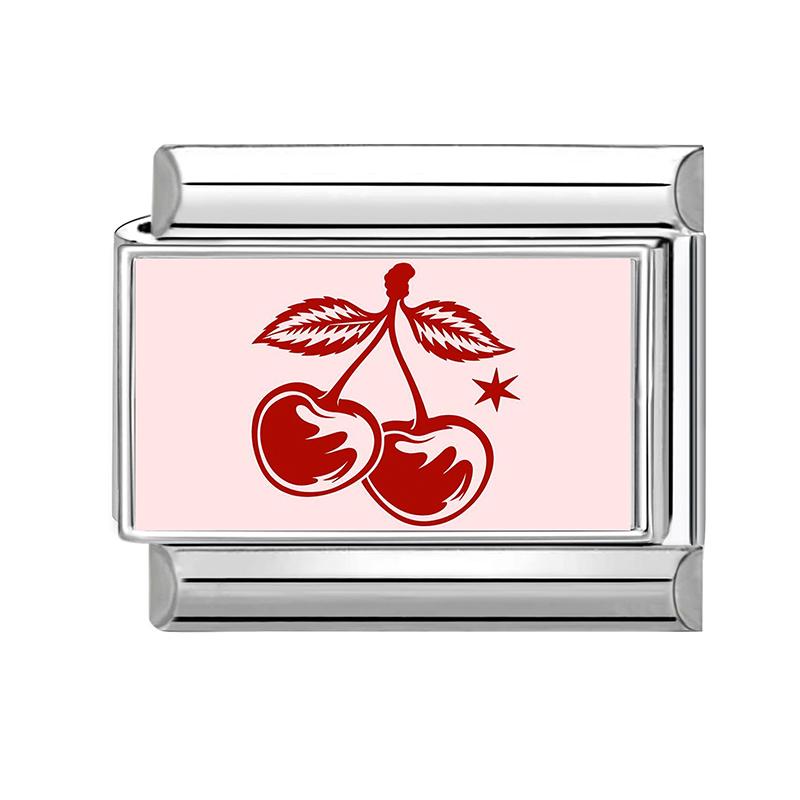 New Pink Y2K Strawberry Cherry Heart Cat Dog Flower Bow Italian Charm Links Fit 9mm Stainless Steel Bracelet Women DIY Making