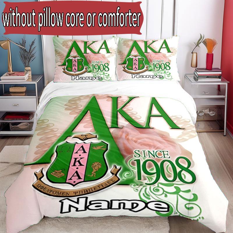 3pcs Duvet Cover Set (1*Duvet Cover + 2*Pillowcase, Without Core), Custom Name Alpha Kappa Alpha Pattern Bedding Set, Home Bedroom Decor Gift