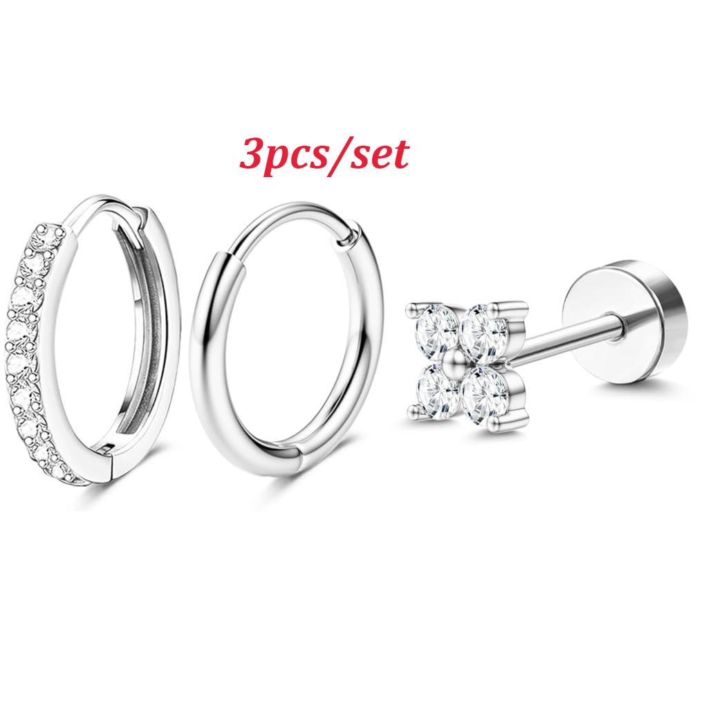 Bobisty 3Pcs Stainless Steel Earrings for Women Stud Hoop Earring Sets Hypoallergenic Cartilage Earring for Multiple Piercings