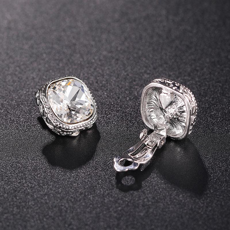Luxury Gorgeous Square Crystal AAA Rhinestone Clip on Earrings New Design Simple Gold No Pierced Ear for Women Jewelry