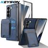 KEYSION PU Leather Phone Case for Samsung Galaxy Z Fold 7 6 5 4 3 Shockproof Cover With Magnetic Card Holder Bag Hinge Screen Protector
