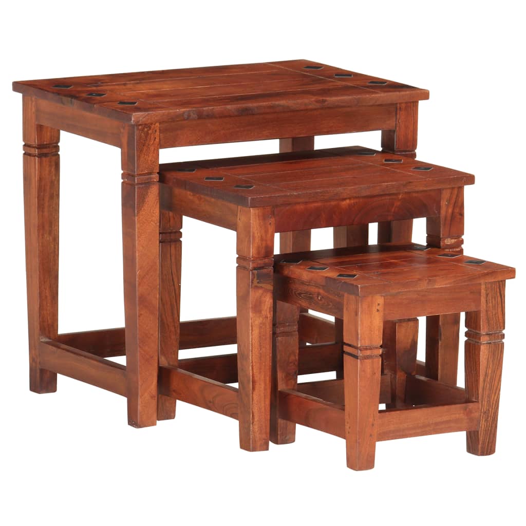3 Piece Solid Acacia Wood Nesting Tables