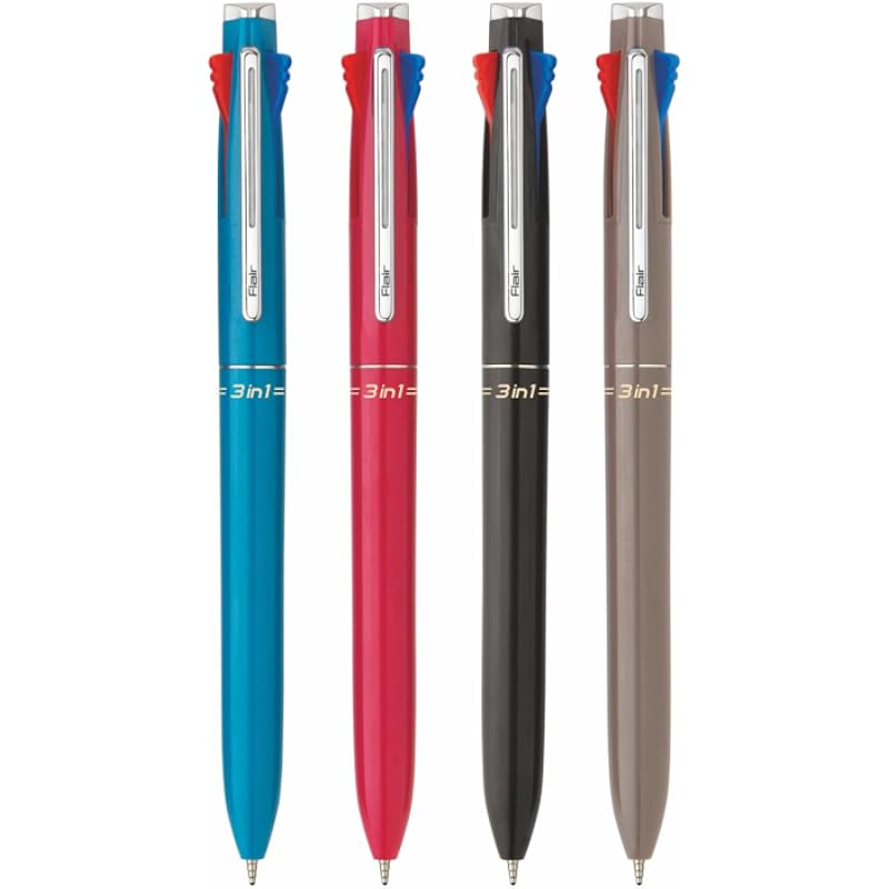 Flair 3 in 1 Retractable Ball Pen | 3 Ink Colors in One Pen | Multi Use Pen for Pleasant Writing Experience | Effortless