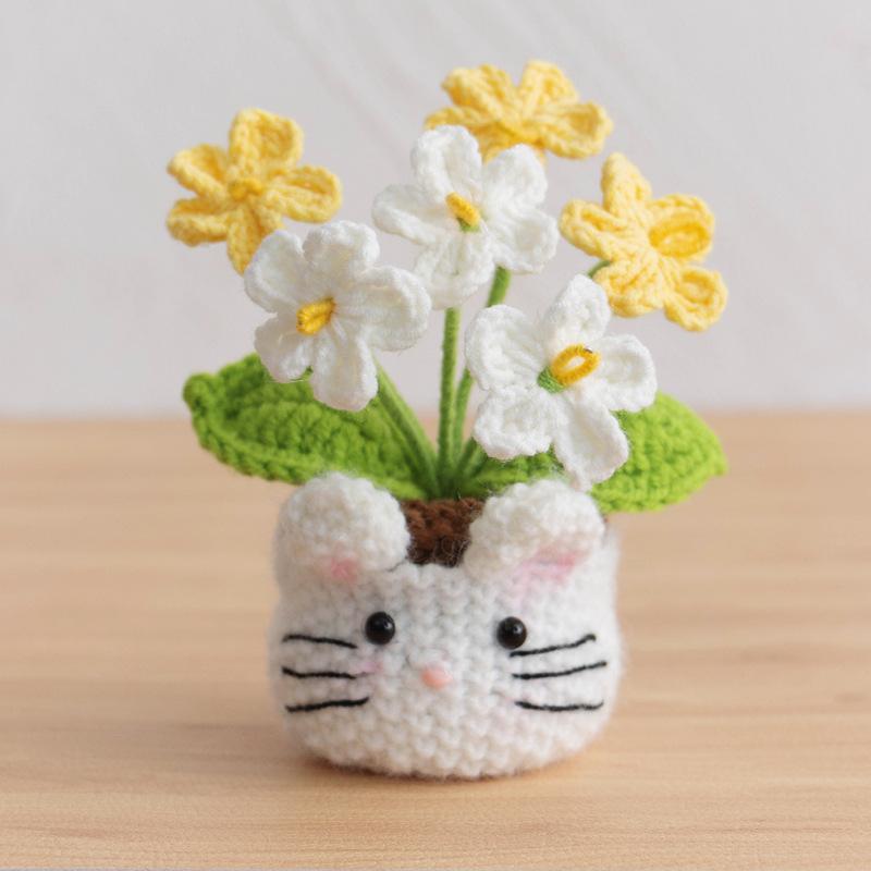 New Animal Crochet Flower Pot Cute Handwoven Flowers Knitting Flower Bookshelf Car Decoration Friends Gifts