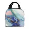 Blue Purple Gilded Luxury Gold Marble Insulated Lunch Bag for Women Cooler Thermal Food Box Tote Portable Lunch Boxes Container