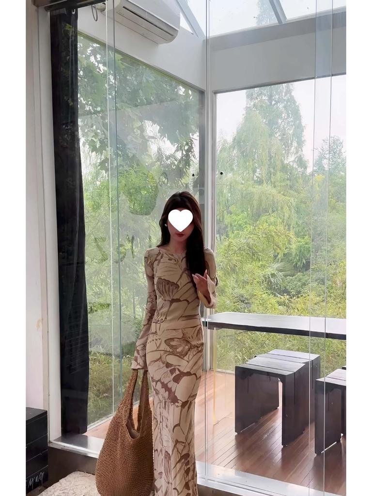 Elegant Retro French Round Neck Long Dress for Women