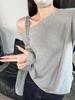 Gray One-Shoulder Long-Sleeve Women's Top - Early Autumn 2025 Niche Design