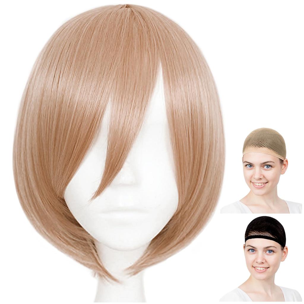 CaseEden Cosplay Hladká Krátká Světlá WIG6101 Paruka, Prémiová, Vlasy, Hnědá,