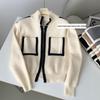 Women's Slim Fit Color Block Knitted Sweater with Stand Collar and Double-Head Zipper
