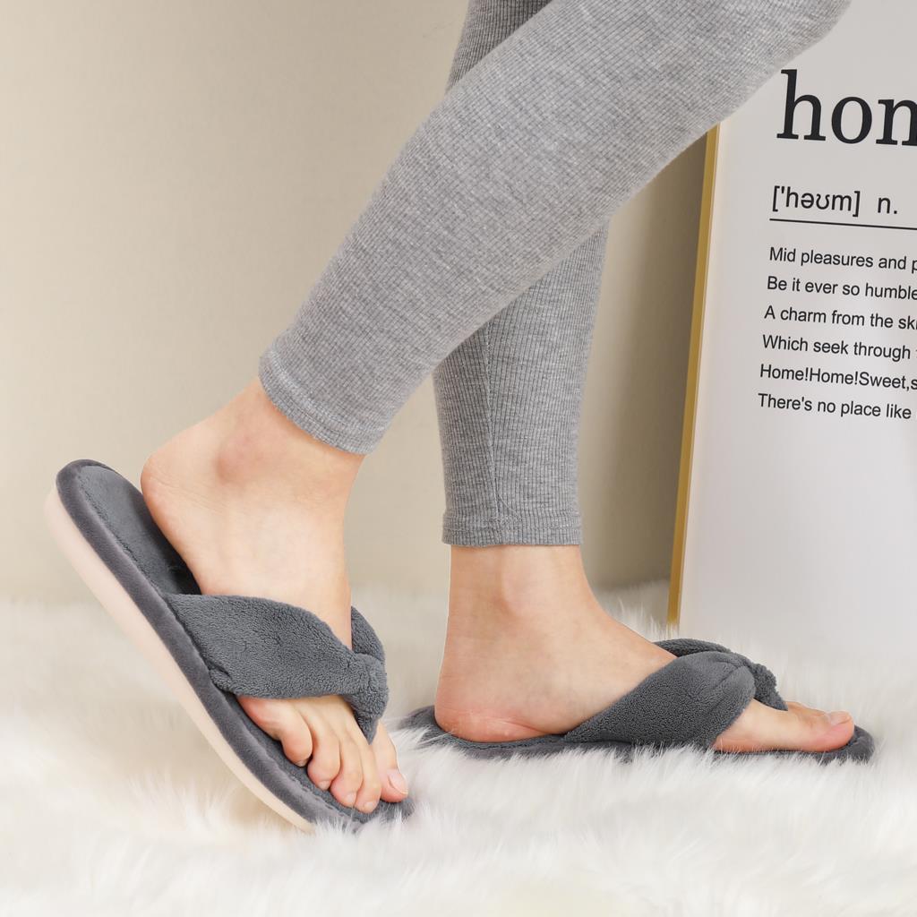 Fashion Crestar Women Home Slippers Fashion Open Toes Cozy Fur Flip-flops Winter Indoor Flat Bottom Cloud Slipper Comfortable Flat Shoes