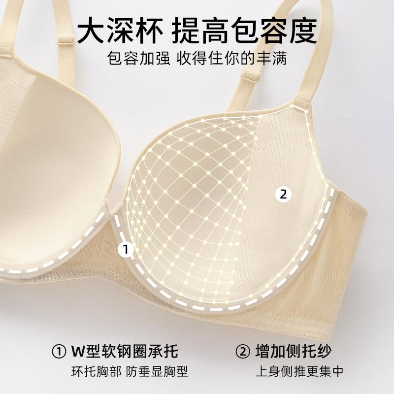 Glossy and Seamless Women's Summer Thin Gathering Bra Anti-sagging Steel Rim Large Size Bra