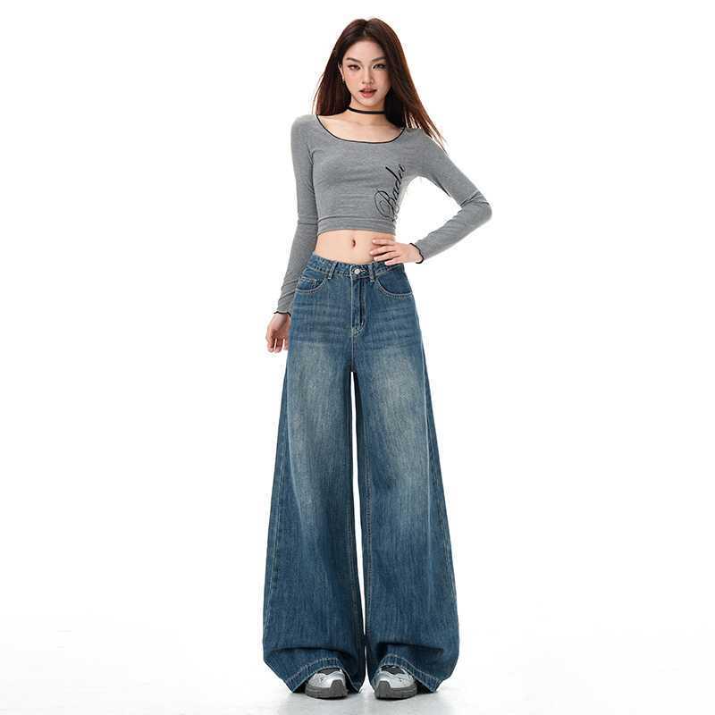 Retro Blue High-Waist Wide-Leg Flare Jeans for Women Small