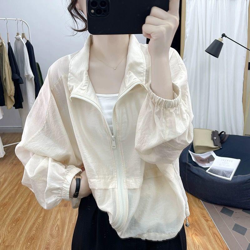 

Women s Plus-Size Stand-Collar Lightweight Top Loose Casual Thin Breathable UV-Protective Versatile Outerwear for Summer M абрикосовий