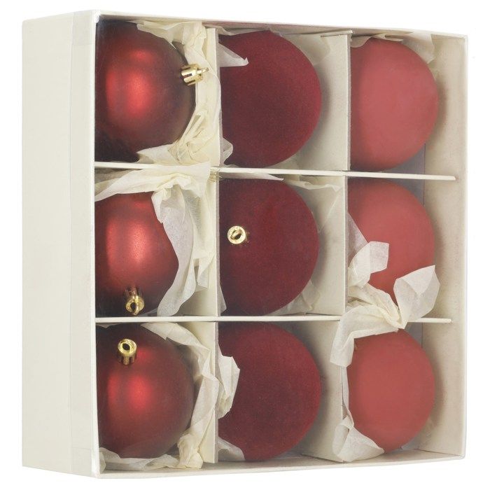 Christmas Tree Ornaments - SPRINGOS - Set of 9 - Unbreakable - 8.5 Cm - Burgundy