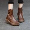 Women Real Leather Flat Sole Ankle Boots Autumn Winter New Soft Sole Non Slip Plush Keep Warm High Top Zippers Cotton Boots