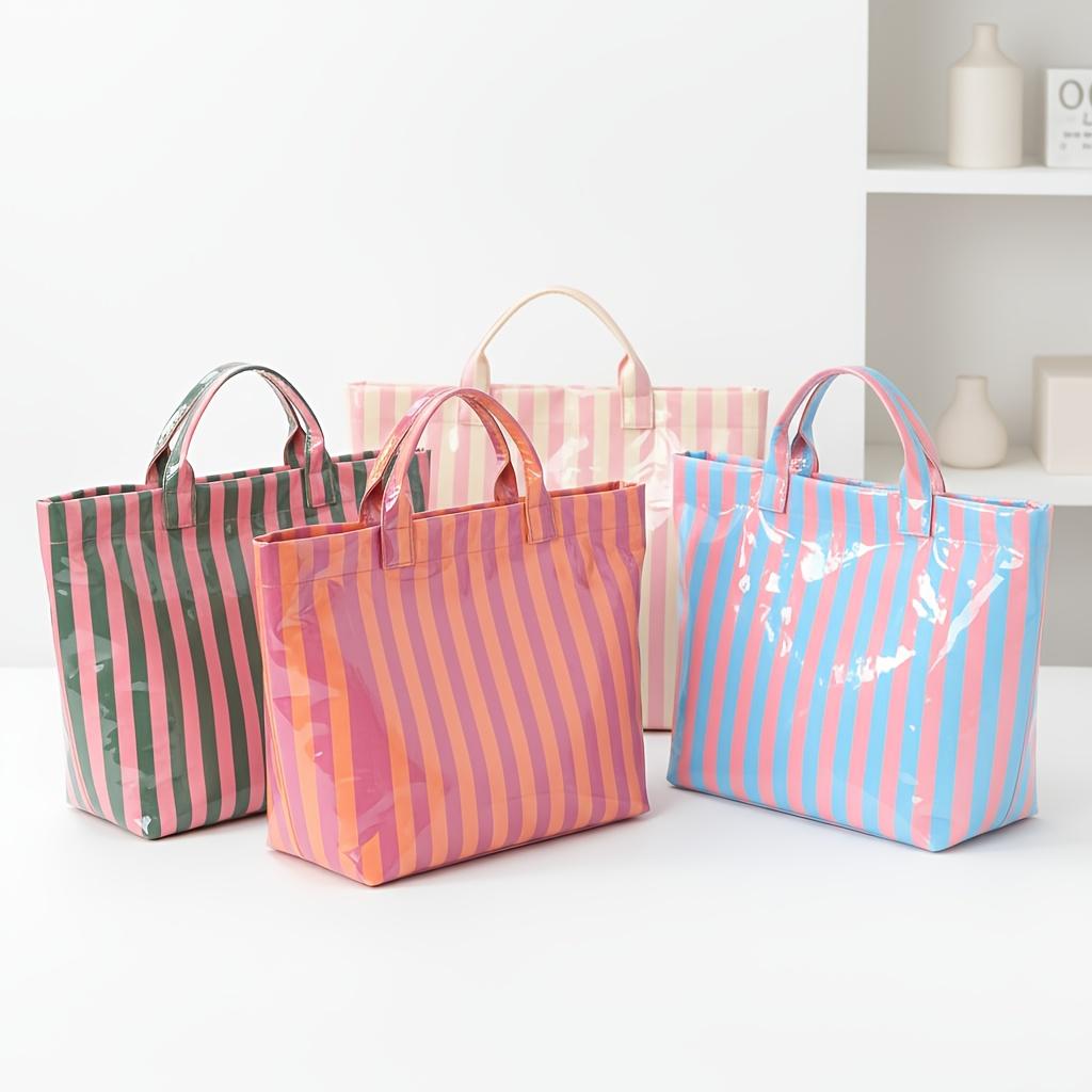 1pc Pink Vertical Stripe Tote Bag, Large Capacity Lightweight Design, with Soft-Touch Handle and Minimalist Silhouette,Women Bag