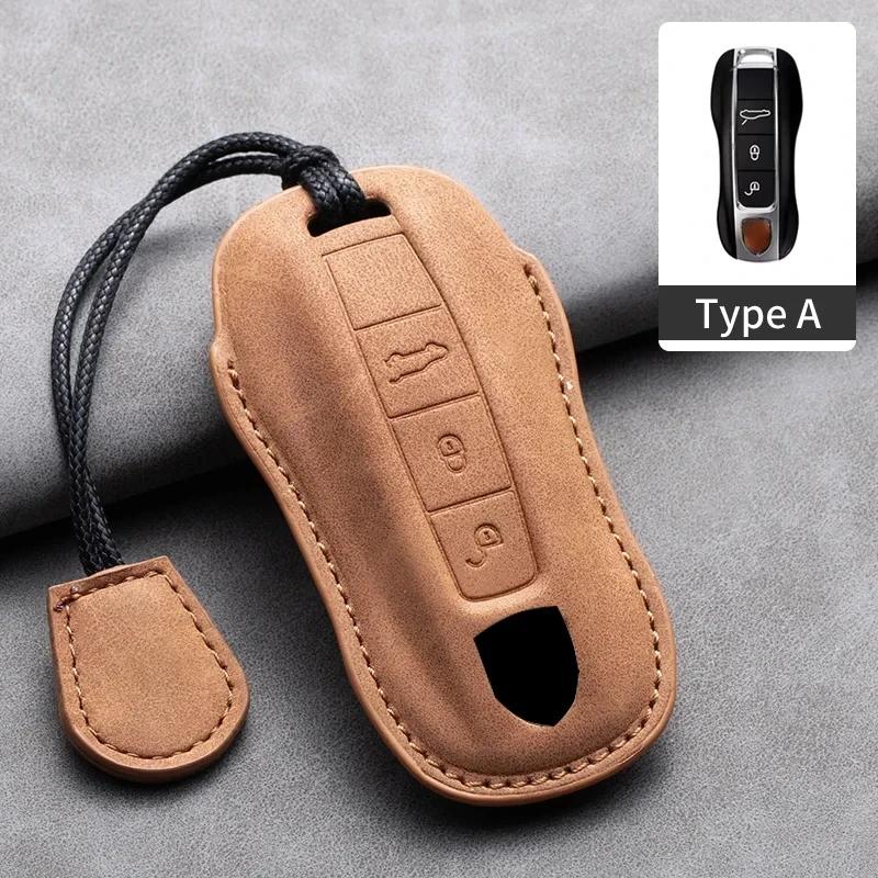 Suede Leather Car Key Case Cover Holder Keychain Shell for Porsche Panamera Spyder Carrera Macan Cayman Cayenne 911 970 981 991