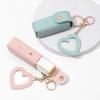 PU Leather Lipstick Bag Keychain Heart Pendant Mini Portable Key Chain Keyring