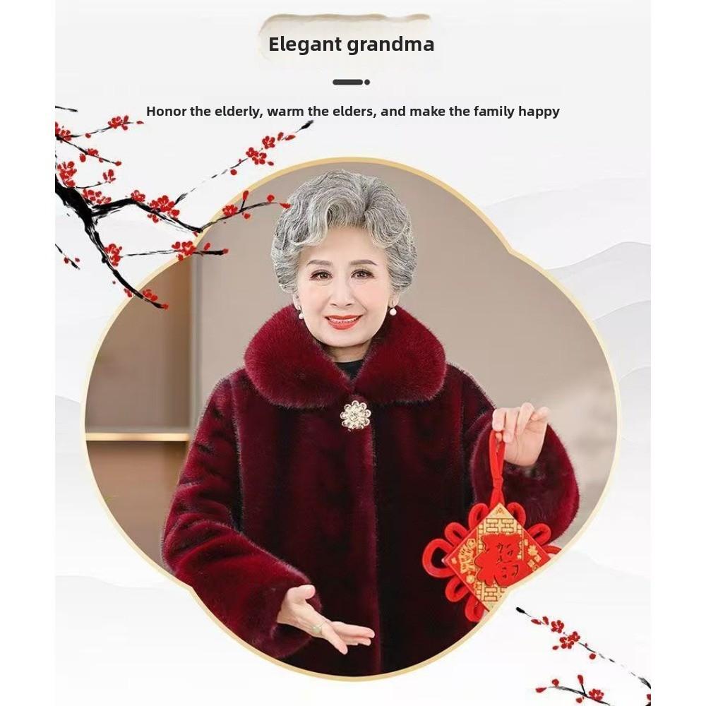 Grandma Mink Fur Winter Coat Old Lady Warm Elderly Coat Mother Imitation Fur Plus Velvet Thickened Clothes Coat