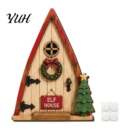 Decorazioni da Parete per Natale Decorazione Porta Fatata, Legno Massello con Supporto Adesivo, Artigianato Rustico Miniatura Piccola per Tronchi d'Albero e