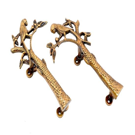 Brass Parrot On Tree Design 20.32 Cm Brass Door Handle Pair