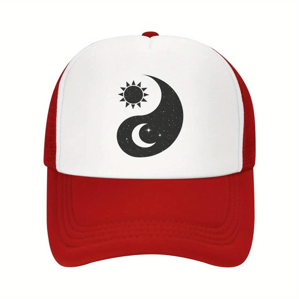 Yin Yang Sonne Mond Grafik Trucker Cap Grün Weiß Verstellbar Unisex Baseballkappe Lässig Outdoor