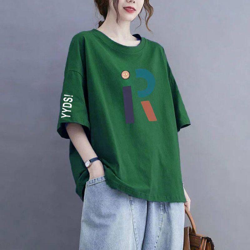 

Plus-Size Women s Clothing for Moms, 150kg Women s Short-Sleeve T-Shirt, Slimming and Flattering, Loose Top for Summer 2026 Dark Green 2XL