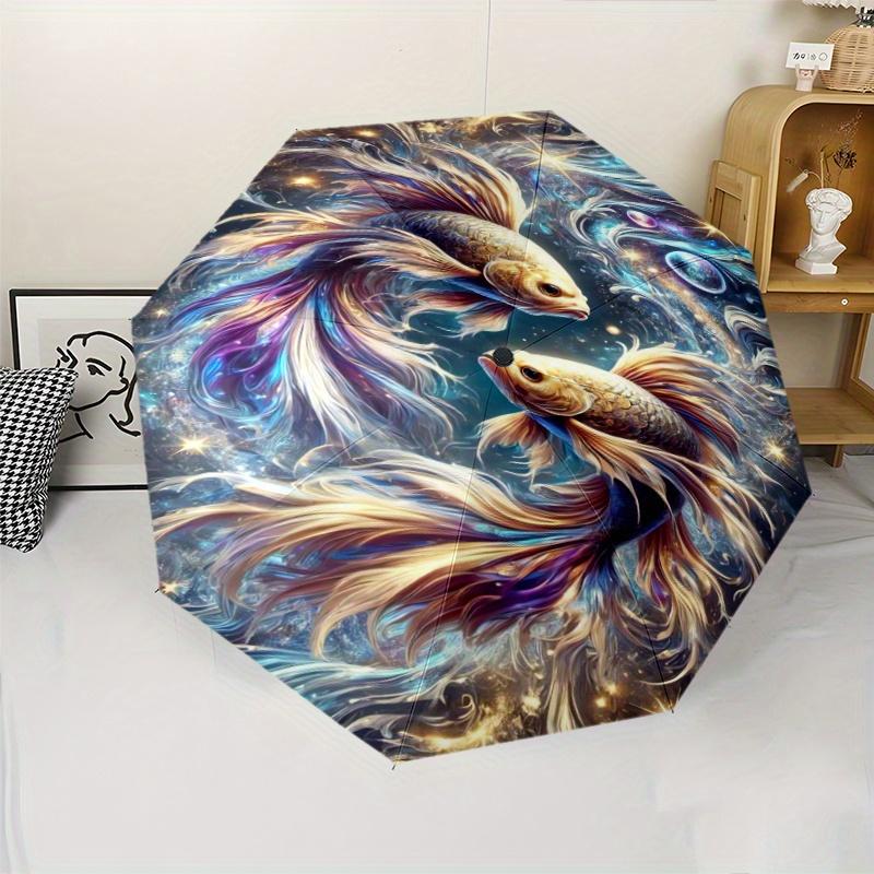 1pc Betta Fish in Cosmic Space Pattern Automatic Folding Umbrella with 8-Rib Sturdy Frame, Self-Opening & Closing, Portable Tr