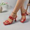 Fashion Stiletto Flip-Flops Women Summer New Square Toe Open Toe Metal Decoration Non-Slip Wear-Resistant Outer Wear High Heel Sandals