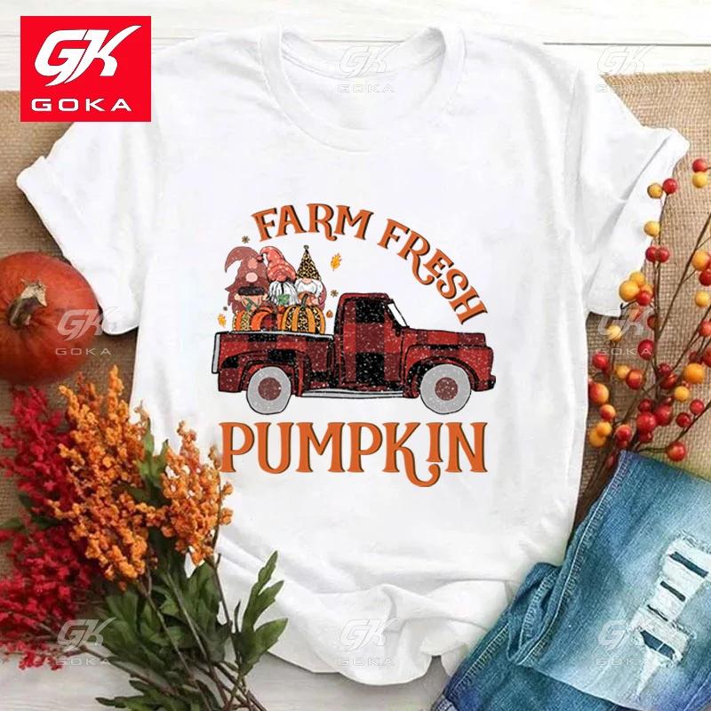 

Funny Farm Fresh Pumpkin Letter Printing Cotton T Shirt for Womens Tops Tees Femme Casual Short Sleeve Round Neck Tops T Shirts S