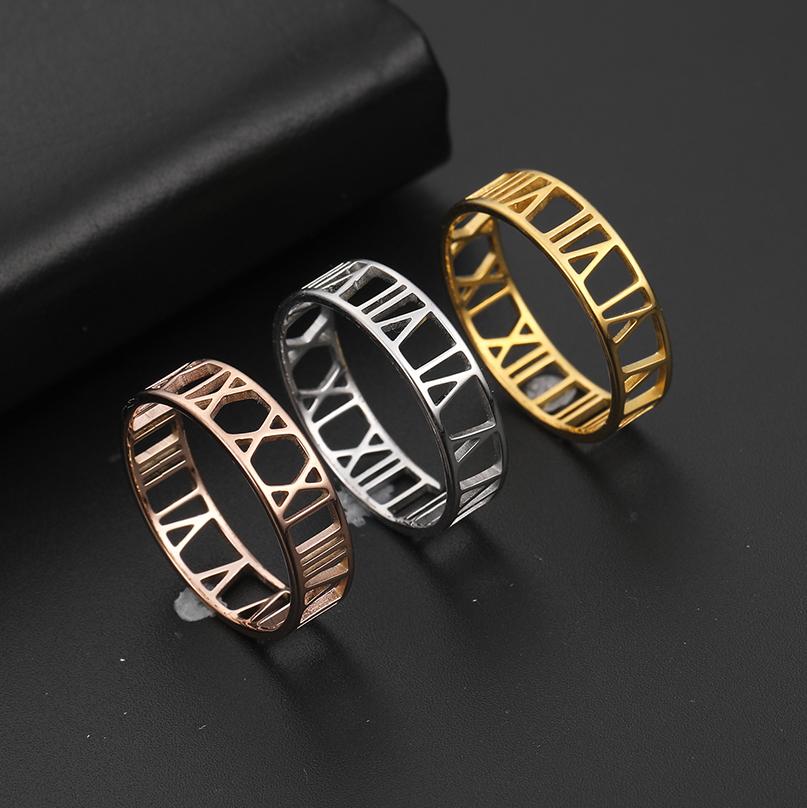 Roman Numerals Stainless Steel Ring for Women Men Classic Rose Gold Casual Couple Rings Jewelry Anniversary Gift