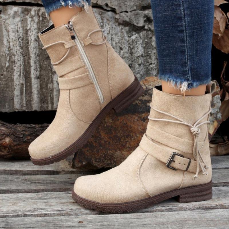 Large size short boots women's autumn and winter new casual retro Martin boots side zipper belt buckle women's boots