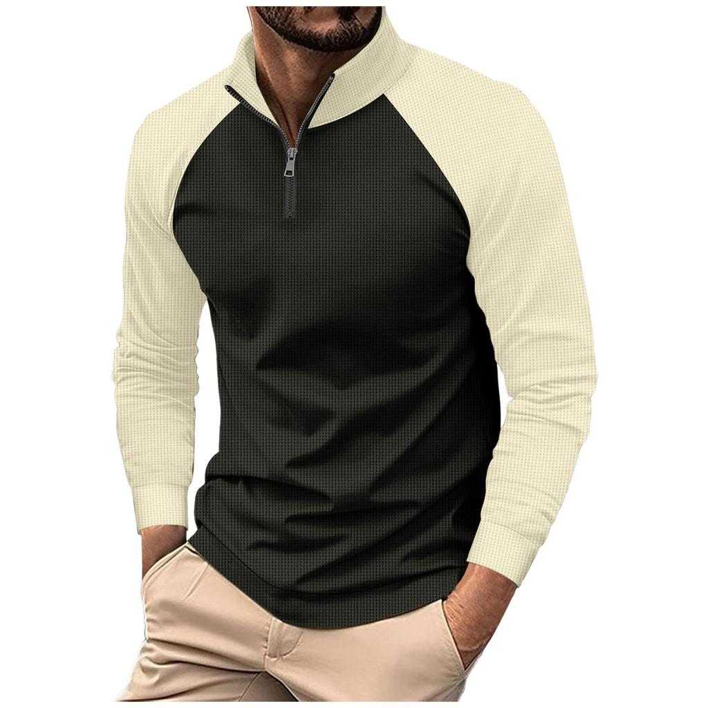 Men Golf Shirt Long Sleeve Colorblock Sweatshirt Lightweight Knitted Shirts