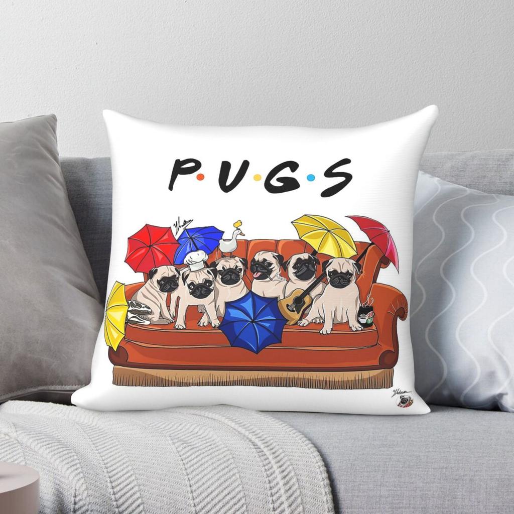 Pugs On Couch Square Pillowcase Polyester Linen Velvet Printed Zip Decorative Room Cushion Cover