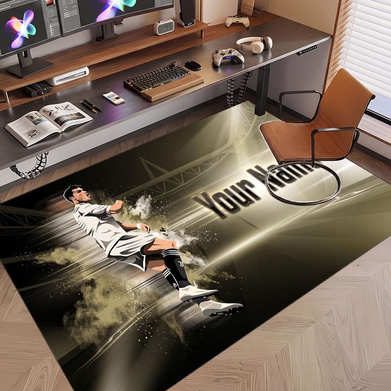Custom Rug Cristiano Ronaldo Pattern Print Name Text Soft Non‑Slip Floor Carpet for Home Indoor Decoration
