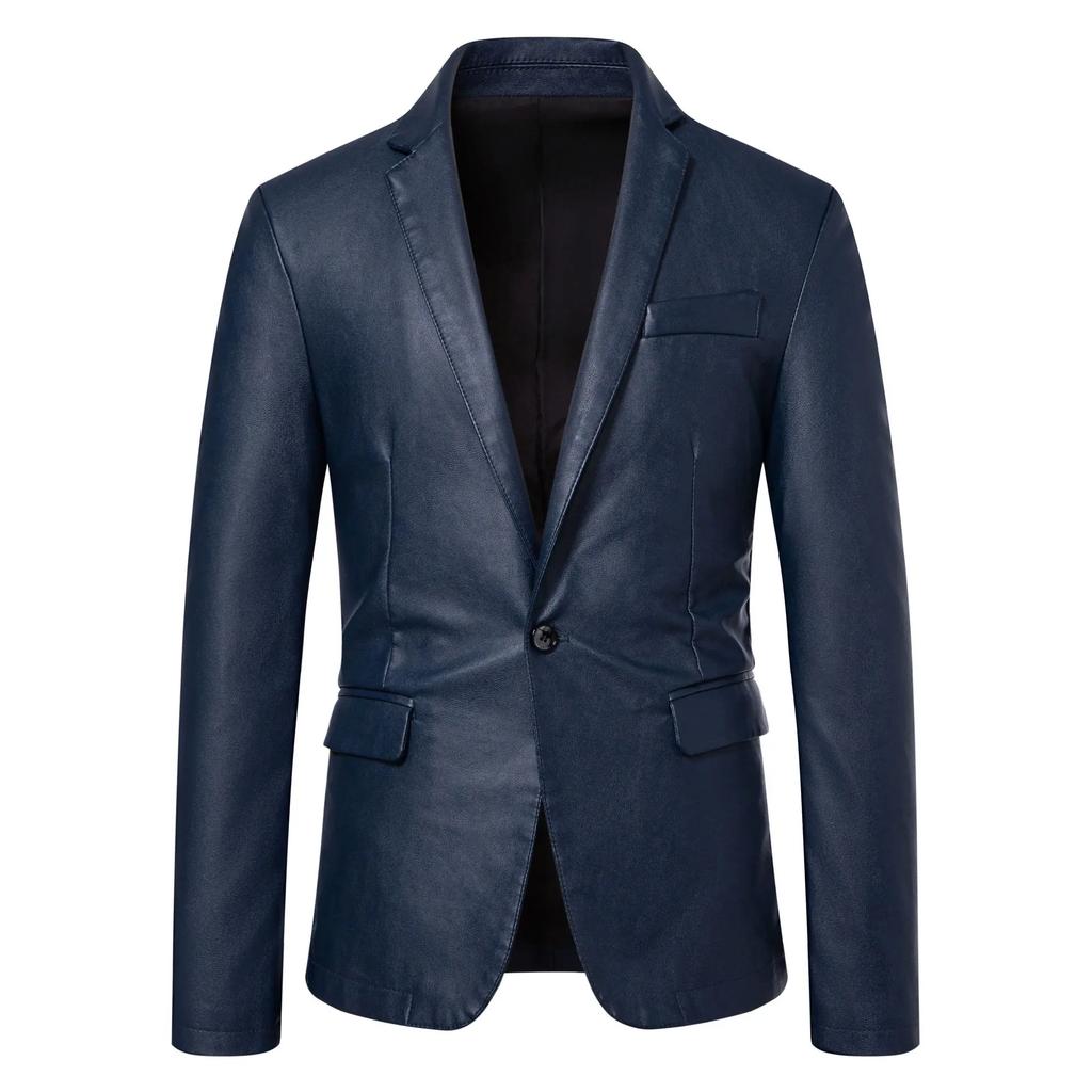 Fashion Men Leather Suits Jackets Formal Blazers Coats Good Quality Male Slim Business Casual Pu Leather Blazers Jackets