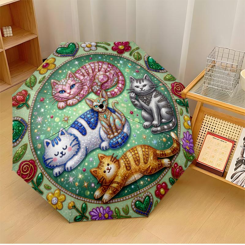 

Calico Cat on Patterned Umbrella Printed umbrella windproof folding umbrella portable sun and rain umbrella suitable for gifting
