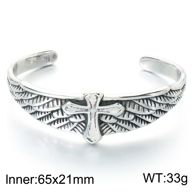 Vintage Stainless Steel Wide Open Cuff Bracelet for Men Eagle Skull Cross Angel Wing Feather Bangle Gothic Jewelry Gifts