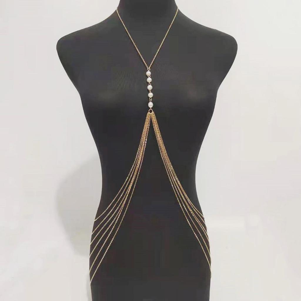 Multilayer Fringed Pearl Body Chain for Women Front Chest Chain Sexy Bikini Chain Necklace Evening Party Body Jewellery